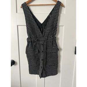 Forever 21 Black White Tweed Plaid Pinafore Dress Button Front Mini Small